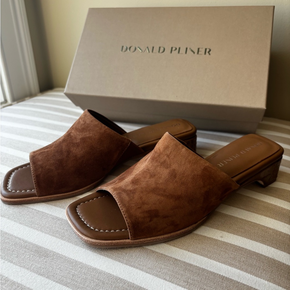 Donald J. Pliner Brown Suede Open-Toe Mules